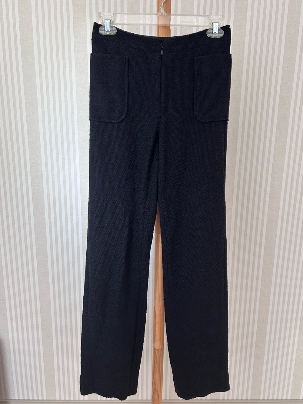 CHANEL Uniform Blue Black Tweed Wool Pants Women’s Size FR 34/US 2 Straight Leg